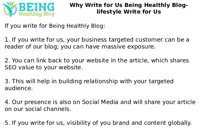 Why Write for Us Being Healthly Blog- lifestyle Write for Us
